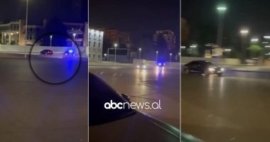 VIDEO/ Benzi lë me “gisht në gojë” makinën e policisë në rrugë, luajnë si “macja me miun” mes Tiranës