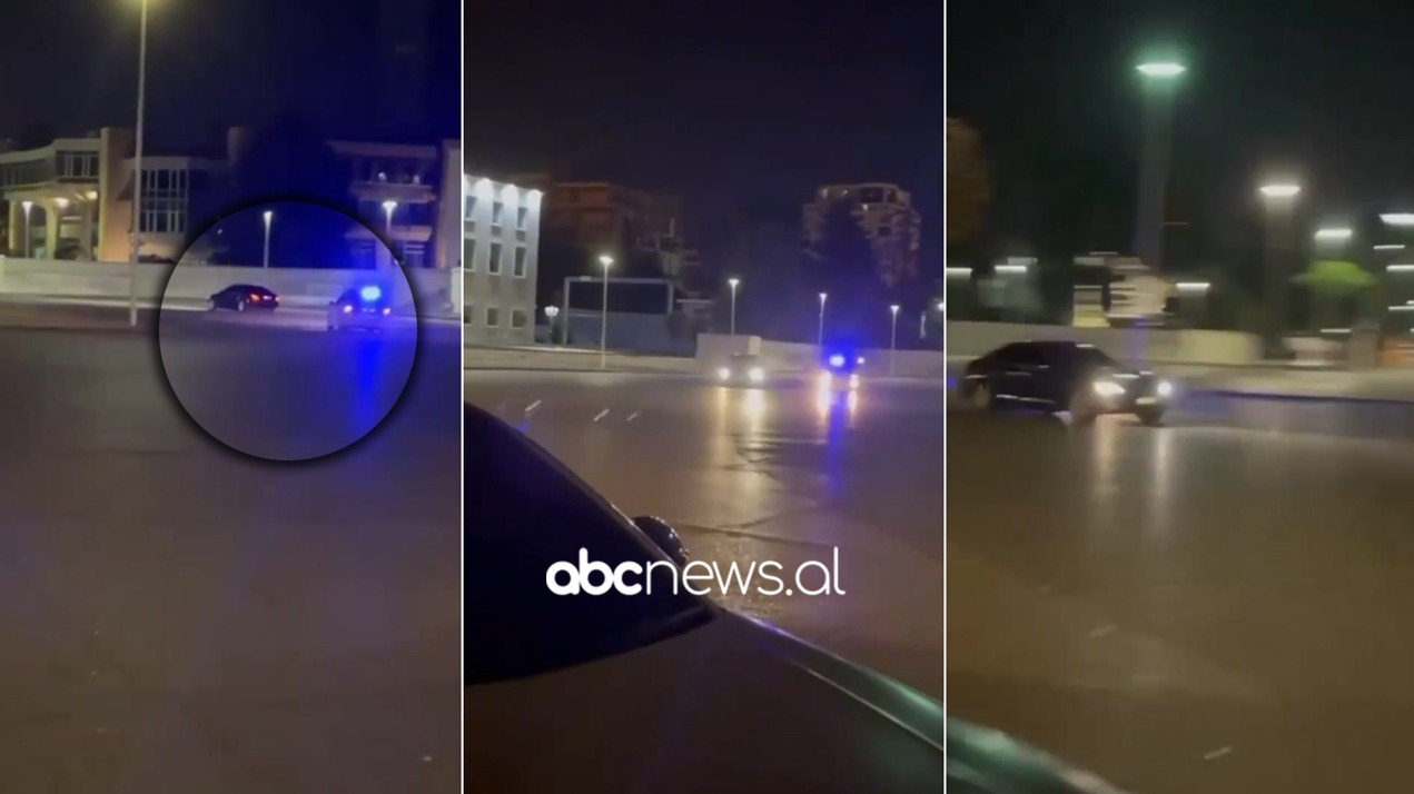 VIDEO/ Benzi lë me “gisht në gojë” makinën e policisë në rrugë, luajnë si “macja me miun” mes Tiranës