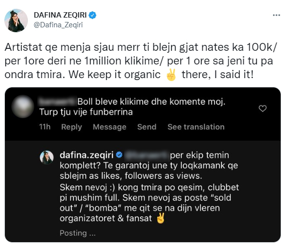 “Turp t’ju vijë, fundërrina”/ Dafina Zeqiri i kthehet ashpër komentuesit: Të garantoj unë ty loqkaman se…