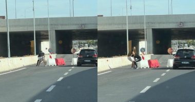 FOTO/ “Unë jam i fortë…ça kishte ti?”/ Dy të rinjtë ndalin makinat tek ish-sheshi Shqiponja dhe përleshen fizikisht