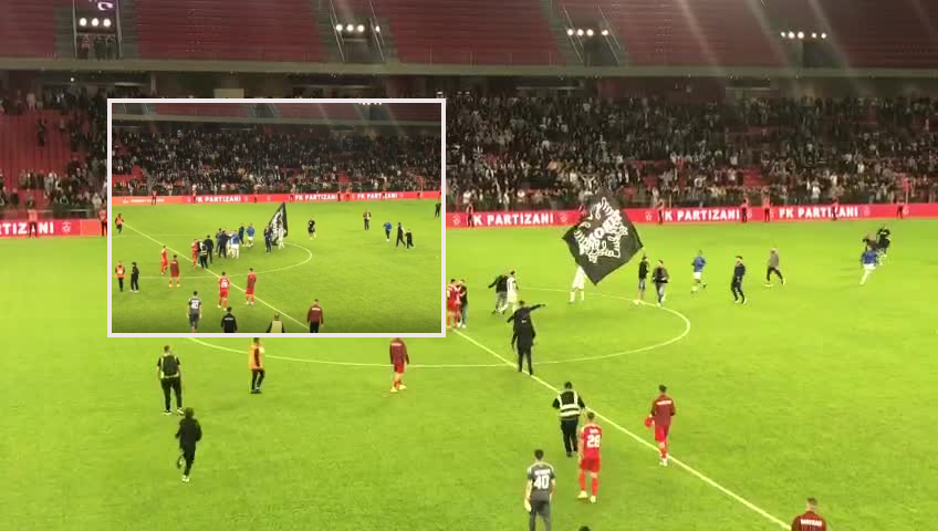 VIDEO/ Plas sherri në fund të lojës, lojtari i Tiranës vendos flamurin në mesin e fushës, ndërhyjnë ata të Partizanit