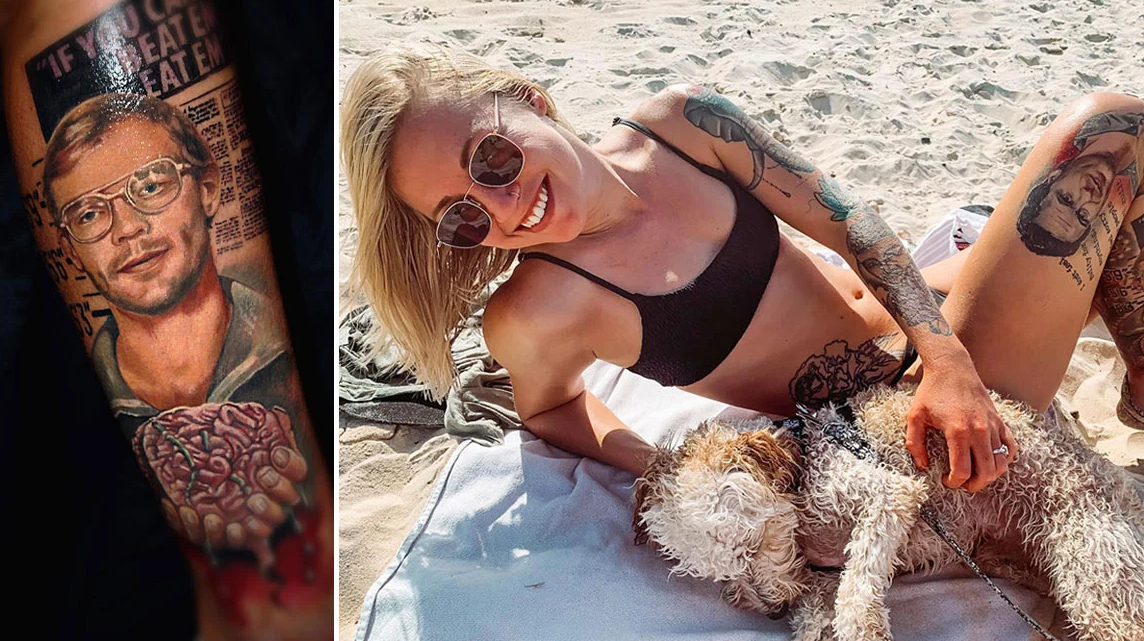 FOTO/ Kanibalë mizorë dhe abuzues, 28-vjeçarja bën tatuazh fytyrat e vrasësve serialë më të njohur