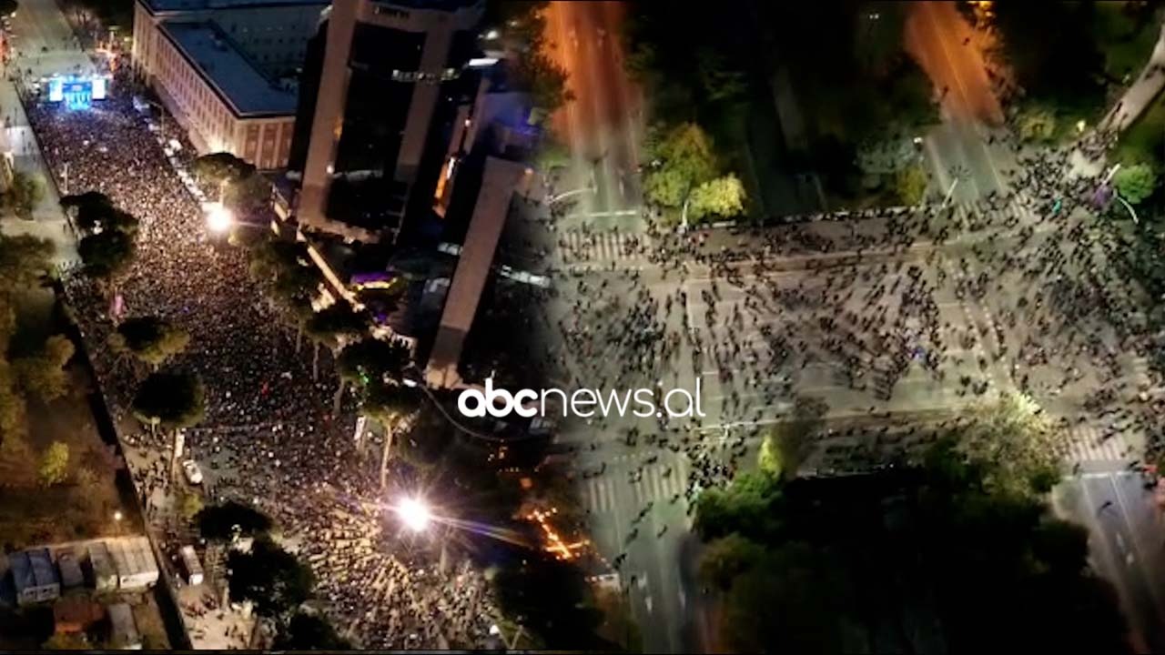VIDEO/ Pamjet me dron nga protesta e Berishës dhe e Metës, sa është pjesëmarrja?