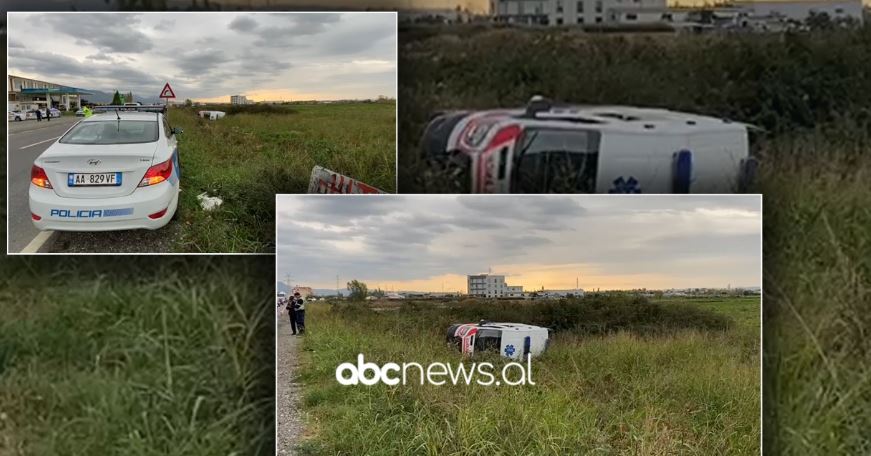 Emrat/ Detaje nga aksidenti, si u përmbys autoambulanca në rrugën Lezhë-Milot