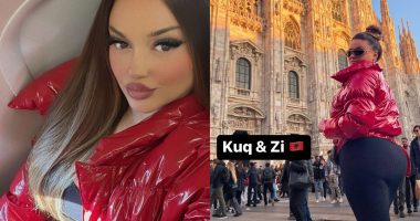 Enca Haxhia pozon kuq e zi nga Milano