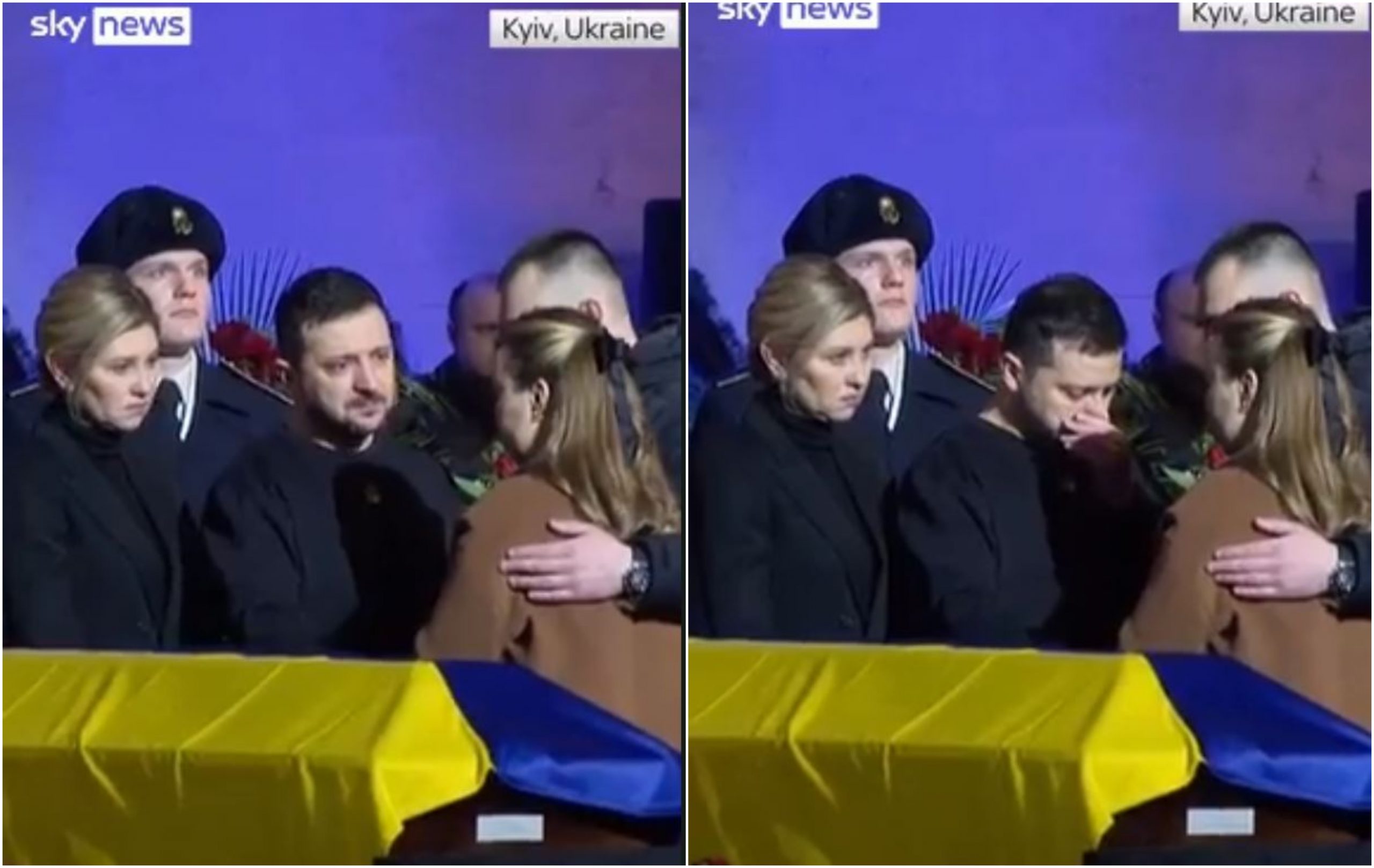 FOTO/ Funerali i viktimave të rrëzimit të avionit në Ukrainë, Zelensky shfaqet i përlotur