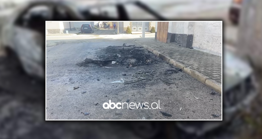 Car burned to bare metal at night in Korca