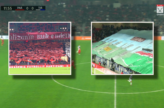FOTO/ Shikoni koreografitë e ultrasve në derbi, tifozët e Tiranës provokojnë me mesazhin