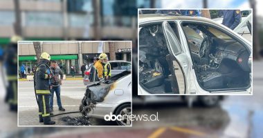 VIDEO/ Përfshihet nga flakët “Benz-i” në bulevardin “Dëshmorët e Kombit”