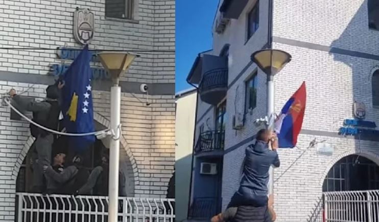 Policia zhvendos flamurin e Kosovës, protestuesit vendosin përballë atë të Serbisë në Zubin Potok