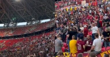 VIDEO/ Spektakël në “Puskas Arena”, tifozët italinë fillojnë të “elektrizojnë” ajrin e Budapestit