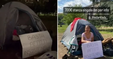 Protesta e studentes në Milano, fle në një çadër për t’i dhënë fund qirave të shtrenjta