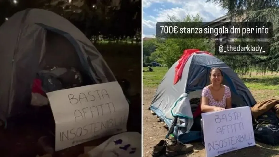 Protesta e studentes në Milano, fle në një çadër për t’i dhënë fund qirave të shtrenjta