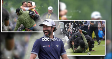 VIDEO/ Hyri në fushën e golfit për të festuar suksesin e mikut të tij, Adam Hadwin “neutralizohet” nga sigurimi