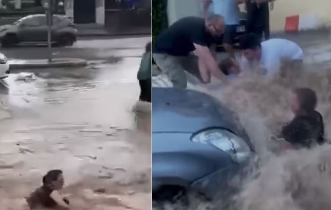 VIDEO/ E frikshme, rrugët në Greqi kthehen në “lumenj të rrëmbyeshëm”, njerëzit shpëtojnë njëri-tjetrin