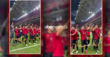 VIDEO/ Mishi kokrra dhe zemra mal, lojtarët e kombëtares këndojnë së bashku me tifozët