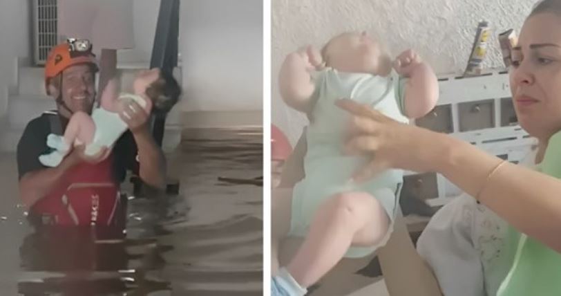 Emocionuese, momenti kur ekipi i shpëtimit në Greqi shpëton një foshnjë nga përmbytjet