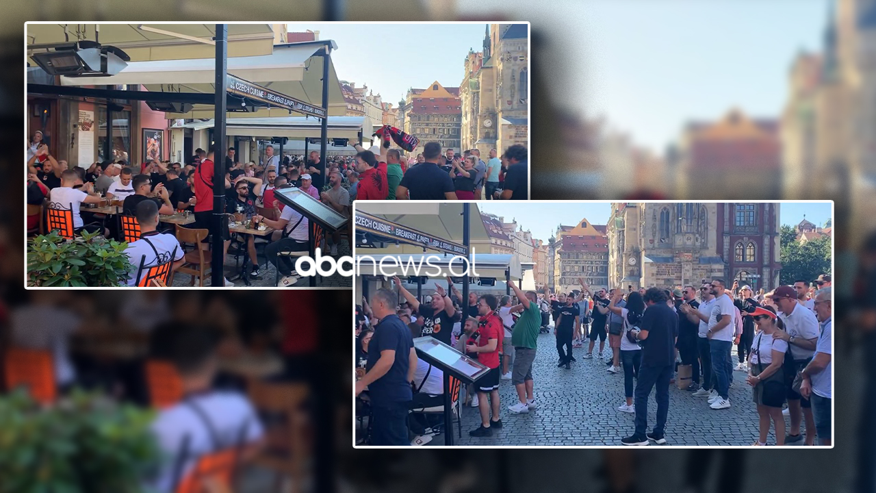 VIDEO/ Tifozët shqiptarë bëjnë Pragën “të kumbojë”, këngë dhe duartrokitje para ndeshjes