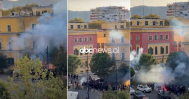 FOTO/ Gati për derbin, tifozët e Tiranës “ndezin” rrugët e kryeqytetit