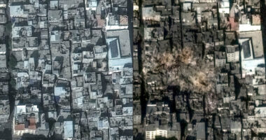 Imazhet satelitore para dhe pas bombardimeve në kampin Jambalia