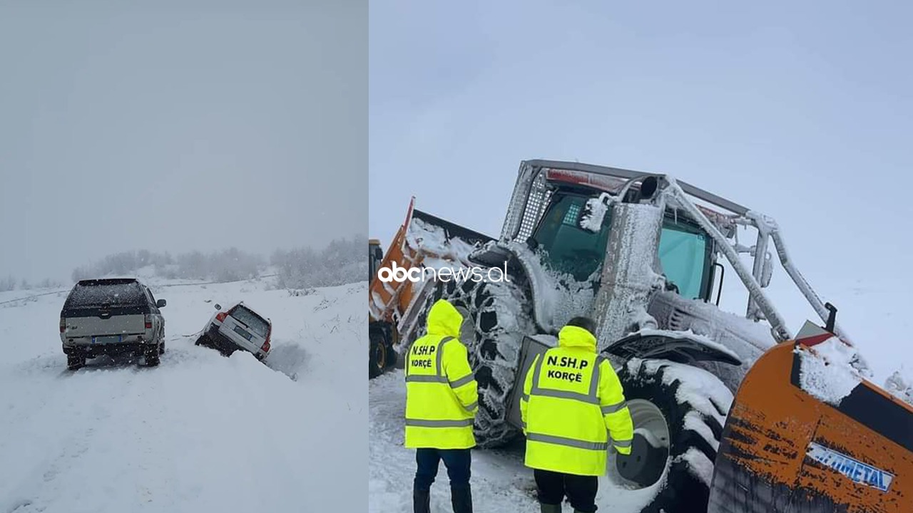 Kishin ngecur në borë, zhbllokohen dy automjetet në Korçë, pasagjerët dalin pa u lënduar