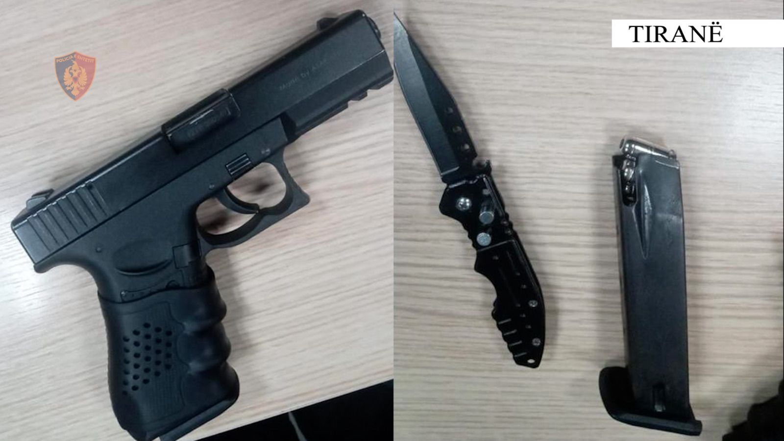 “The night”/ Me thikë dhe pistoletë imituese në makinë, arrestohet 30-vjeçari në Tiranë, i sekuestrohen dhe dy stema të policisë