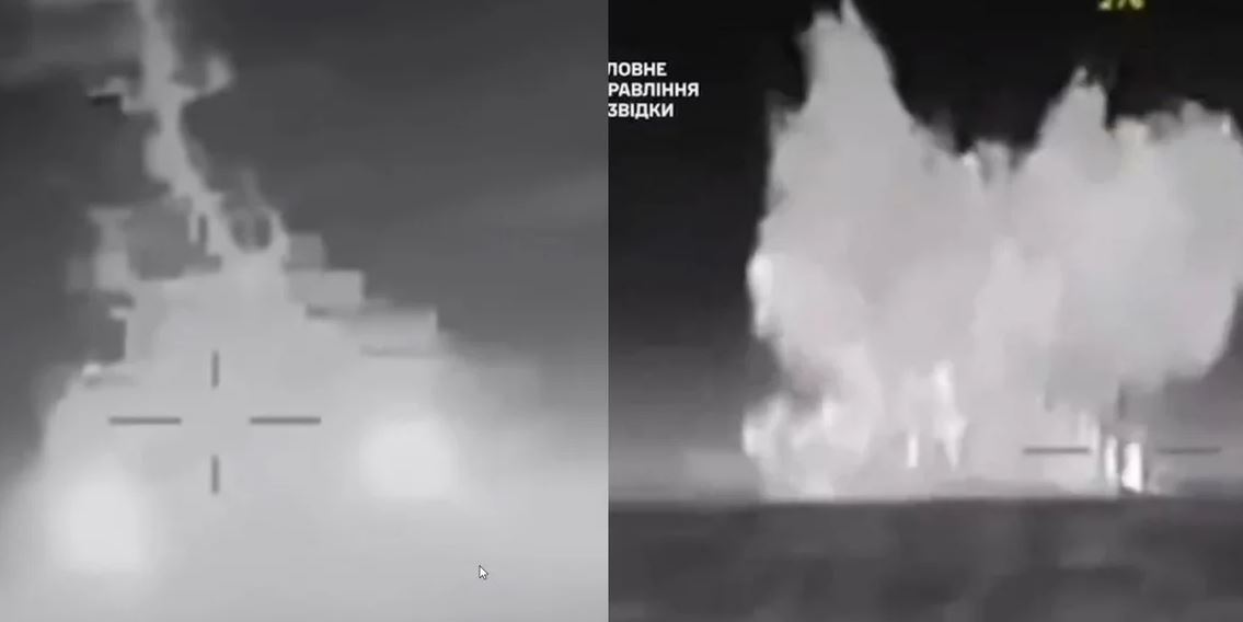 VIDEO/ Momenti kur dronët ukrainas bombardojnë dhe fundosin një anije ruse në Detin e Zi