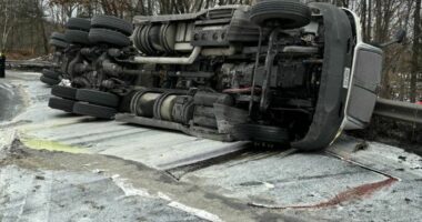 Aksident në autostradë/ Përmbyset kamioni, derdhen 10,000 litra qumësht