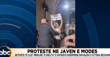 Protestë në javën e modës/ Aktivistë të cilët mbrojnë të drejtat e kafshëve ndërprenë shfaqjen e Victoria Beckham