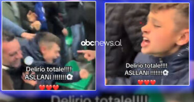 VIDEO/ Tifozi i Interit në “qiellin e shtatë”, momenti kur djaloshi “çmendet” pas golit të Kristjan Asllanit