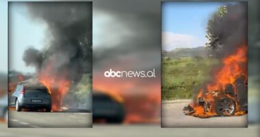 VIDEO/ Përfshihet nga flakët një automjet në autostradë Vlorë-Levan, dyshimet e para