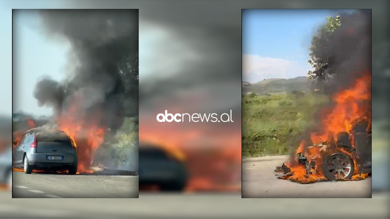VIDEO/ Përfshihet nga flakët një automjet në autostradë Vlorë-Levan, dyshimet e para