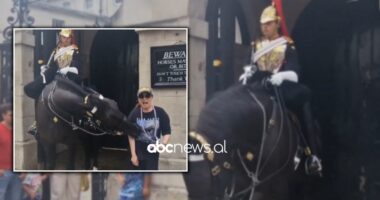VIDEO/ Turistja i afrohet për të bërë foto, por kafshohet nga kali i Rojës Mbretërore