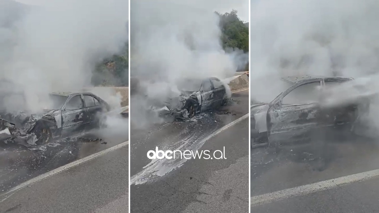 VIDEO/ Automjeti pëson defekt dhe merr flakë në aksin Goricë – Korçë, shpëtojnë mrekullisht drejtuesi dhe pasagjerët