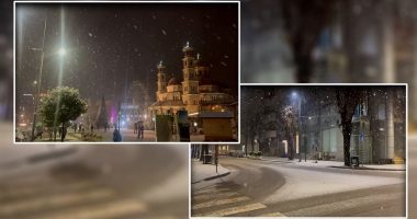 VIDEO/ Korçë, reshjet e dëborës zbukurojnë qendrën e qytetit