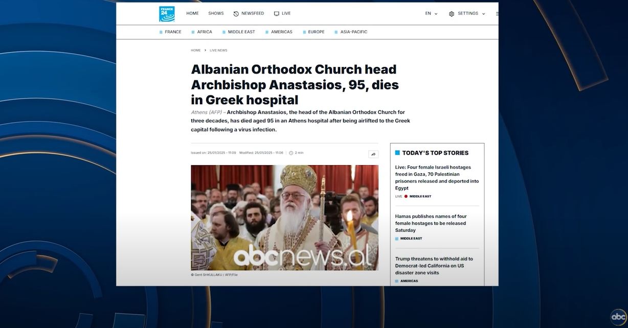 Jehona në mediat e huaja/ Vlerësojnë figurën e kryepeshkopit: Fener paqeje dhe mirëkuptimi