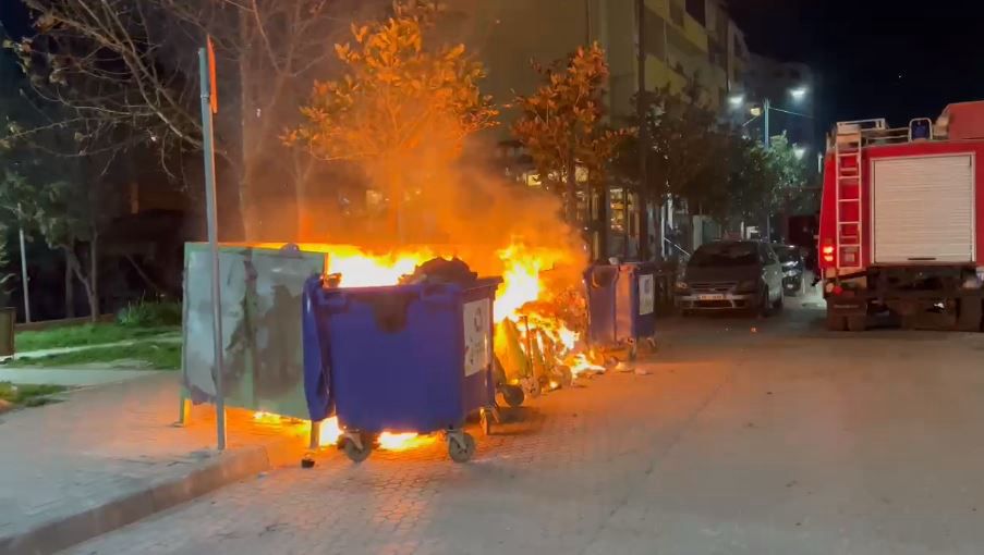 Përfshihen nga flakët koshat e mbetjeve në qendër të Elbasanit