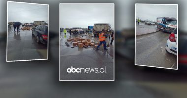 Aksident në aksin Thumanë- Fushë Krujë/ Kamionçina me artikuj ushqimor godet kamionin e tonazhit të rëndë