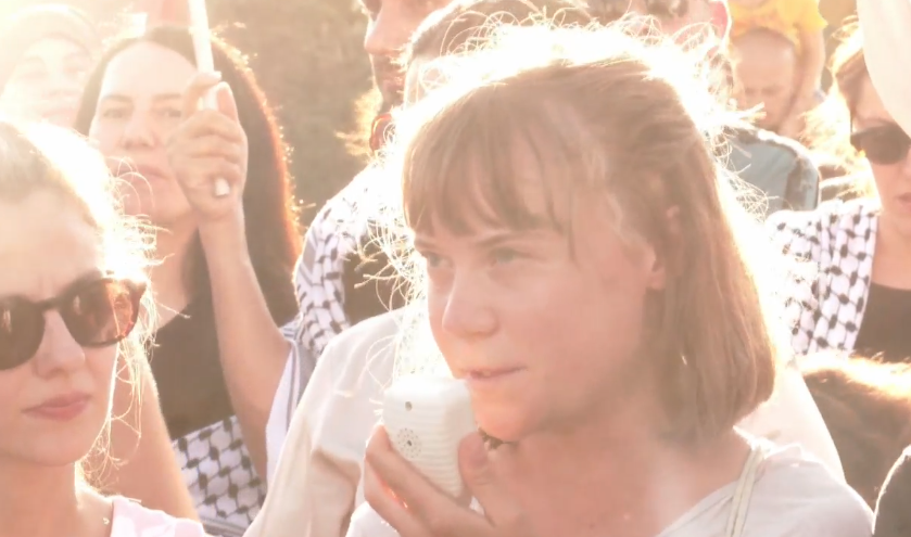 Greta Thunberg proteston në Tiranë/ Aktivistja e njohur për mbrojtjen e klimës, në tubimin kundër luftës në Gaza