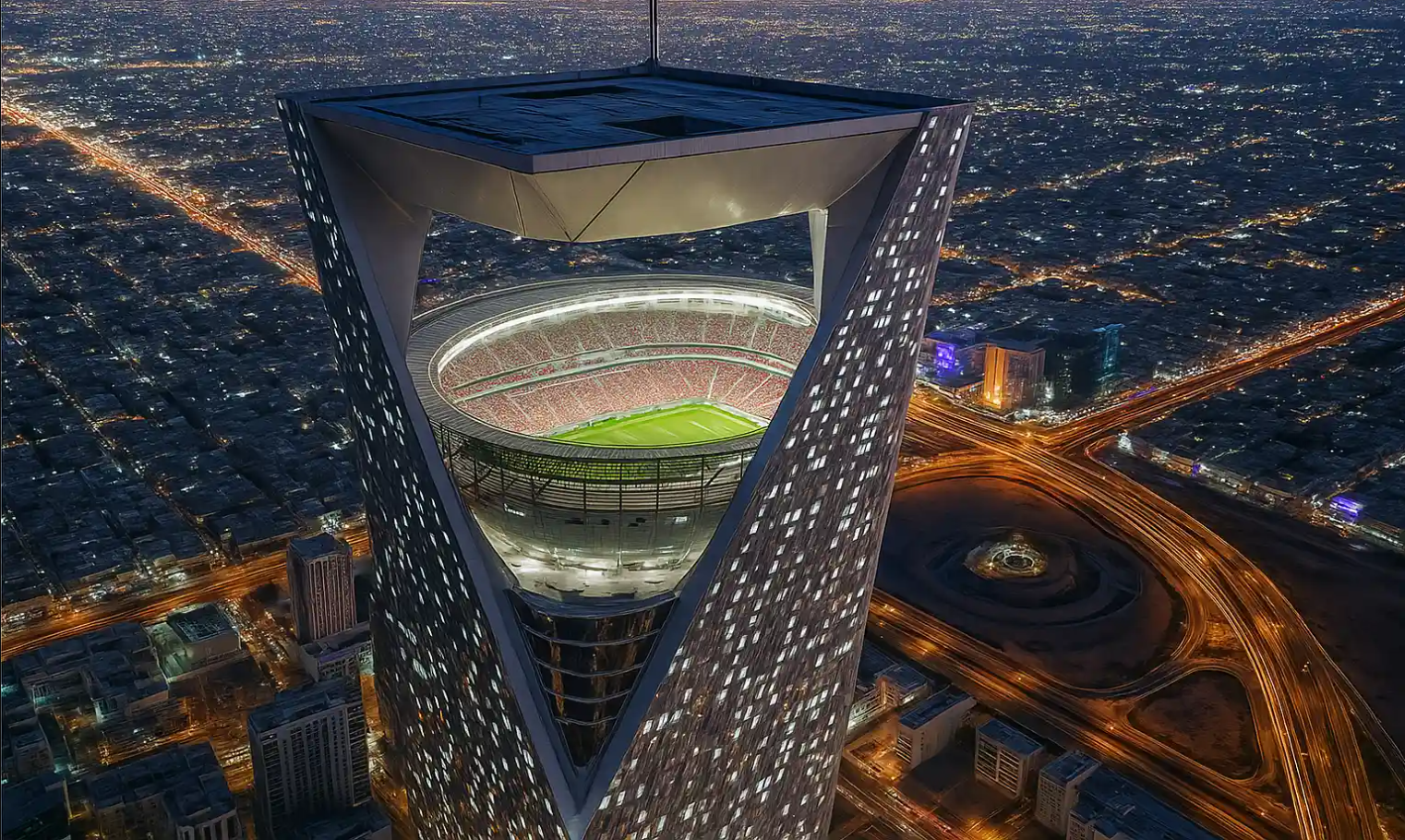 Stadiumi që “çmendi” Botën/ I vendosur mbi një rrokaqiell, por është vetëm një video me “AI”