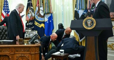 SHBA/ Një përfaqësues i një kompanie farmaceutike rrëzohet gjatë konferencës për shtyp të Trump, në Zyrën Ovale