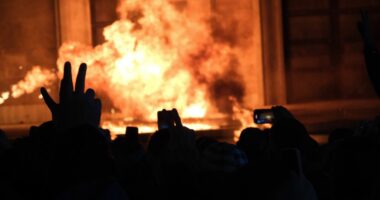 Protesta, zjarr dhe dhunë pas fjalës së Berishës/ Protestuesit thyejnë kordonin e policisë, heqin gardhin metalik