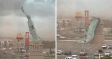 Erërat e forta rrezojnë kopjen e Statujës së Lirisë në Brazil, nuk raportohet për të lënduar