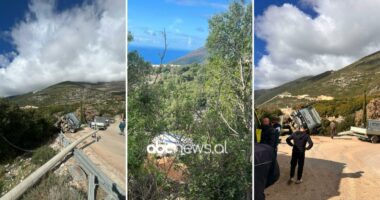 Aksident në Palasë/ Përmbyset automjeti i tonazhit të rëndë, tre të lënduar