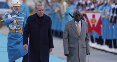 VIDEO/ Incident gjatë ceremonisë së pritjes në Ankara, presidenti nigerian humbet ekuilibrin dhe rrëzohet
