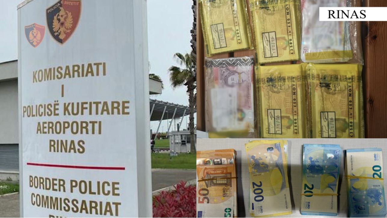 Tentuan të kalonin para të padeklaruara  Rinas  procedohen dy shqiptarët  sekuestrohen mbi 26 mijë euro dhe paundë