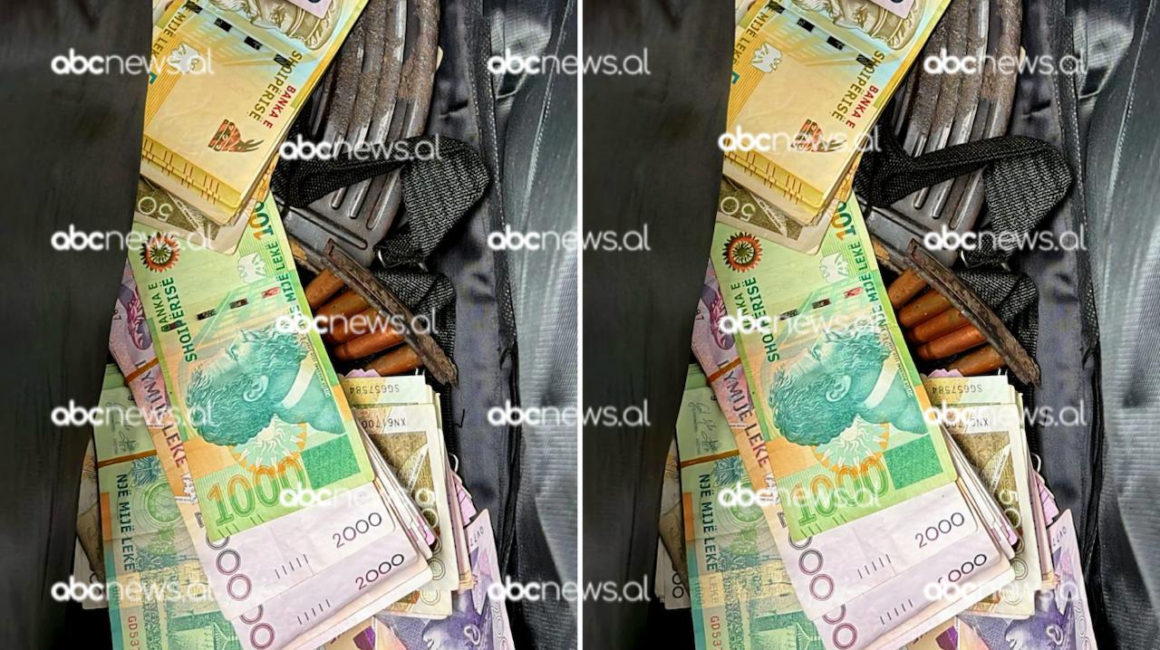 FOTOLAJM  Tentoi grabitjen e bankës Fibank  gjenden para në çantën e grabitësit