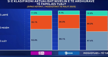 Si e klasifikoni nivelin e të ardhurave të familjes tuaj?/ Sondazhi: Shtresa e mesme, nuk voton as PD as PS