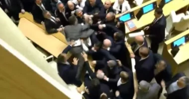 Deputetët e Gjeorgjisë e kthejnë parlamentin në ring boksi, përplasen fizikisht me njëri-tjetrin