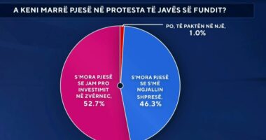 Pjesëmarrja në protestë/ Sondazhi: 46 për qind e shqiptarëve ‘e braktisën’, 52 për qind shprehen pro investimit në Zvërnec